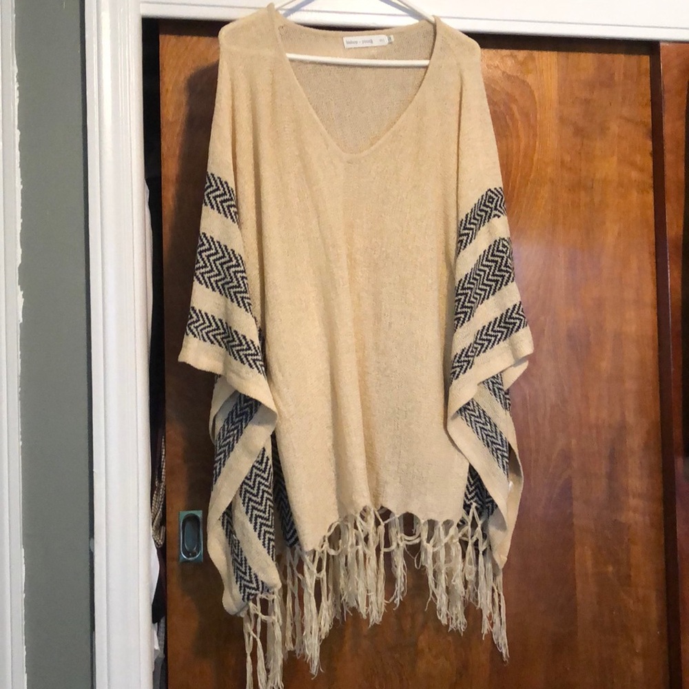 Tan and blue poncho